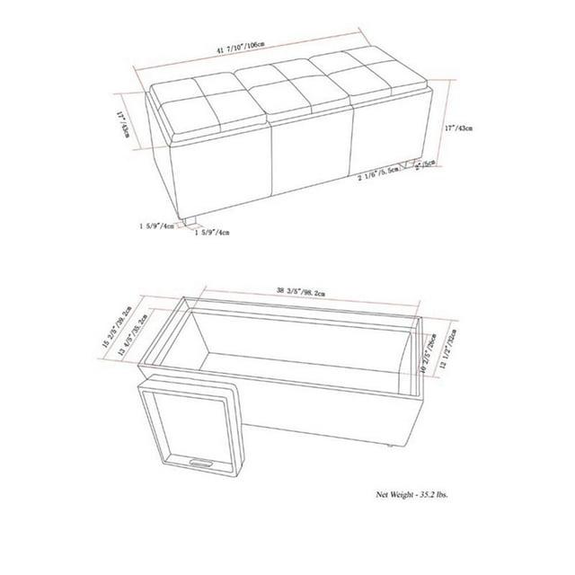 Simpli Home Avalon 42"W Upholstered Storage Ottoman with 3 Flip-Over Serving Trays