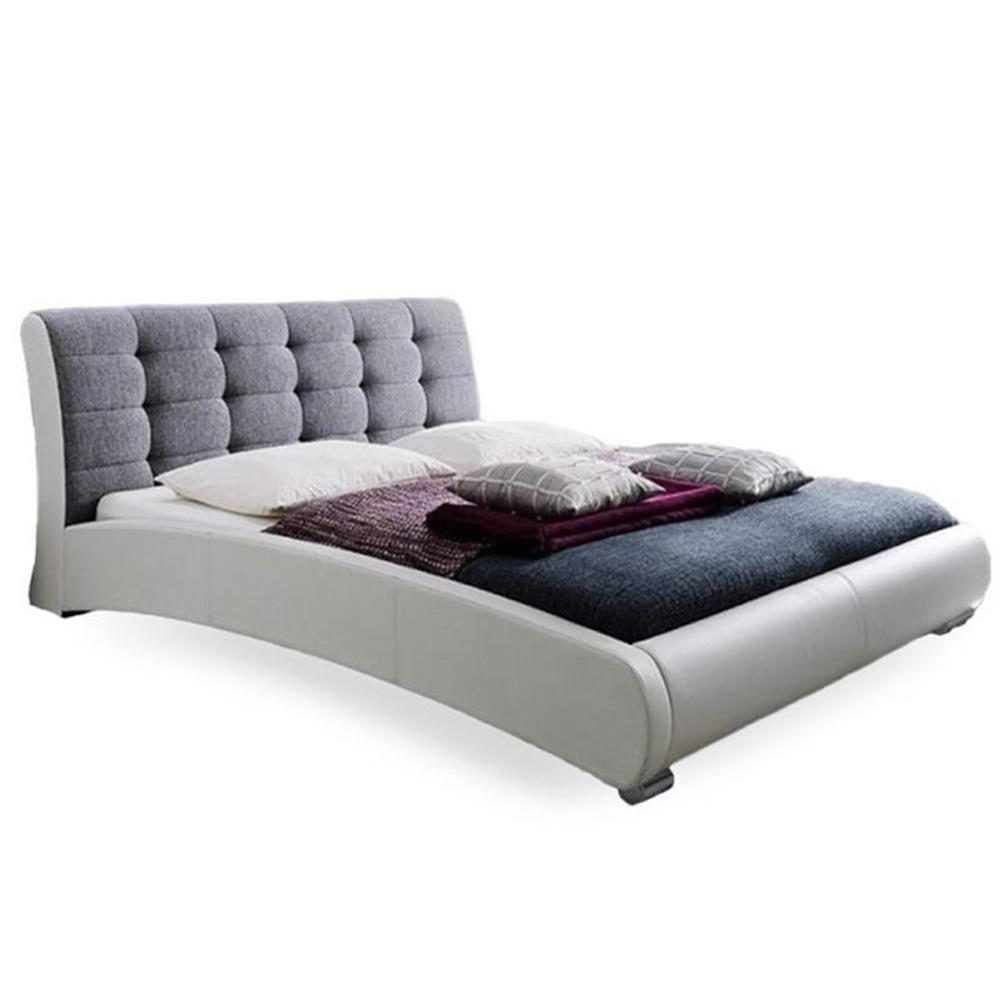 Queen Guerin Contemporary Faux Leather & Fabric Platform Bed: Chrome Legs - Baxton Studio