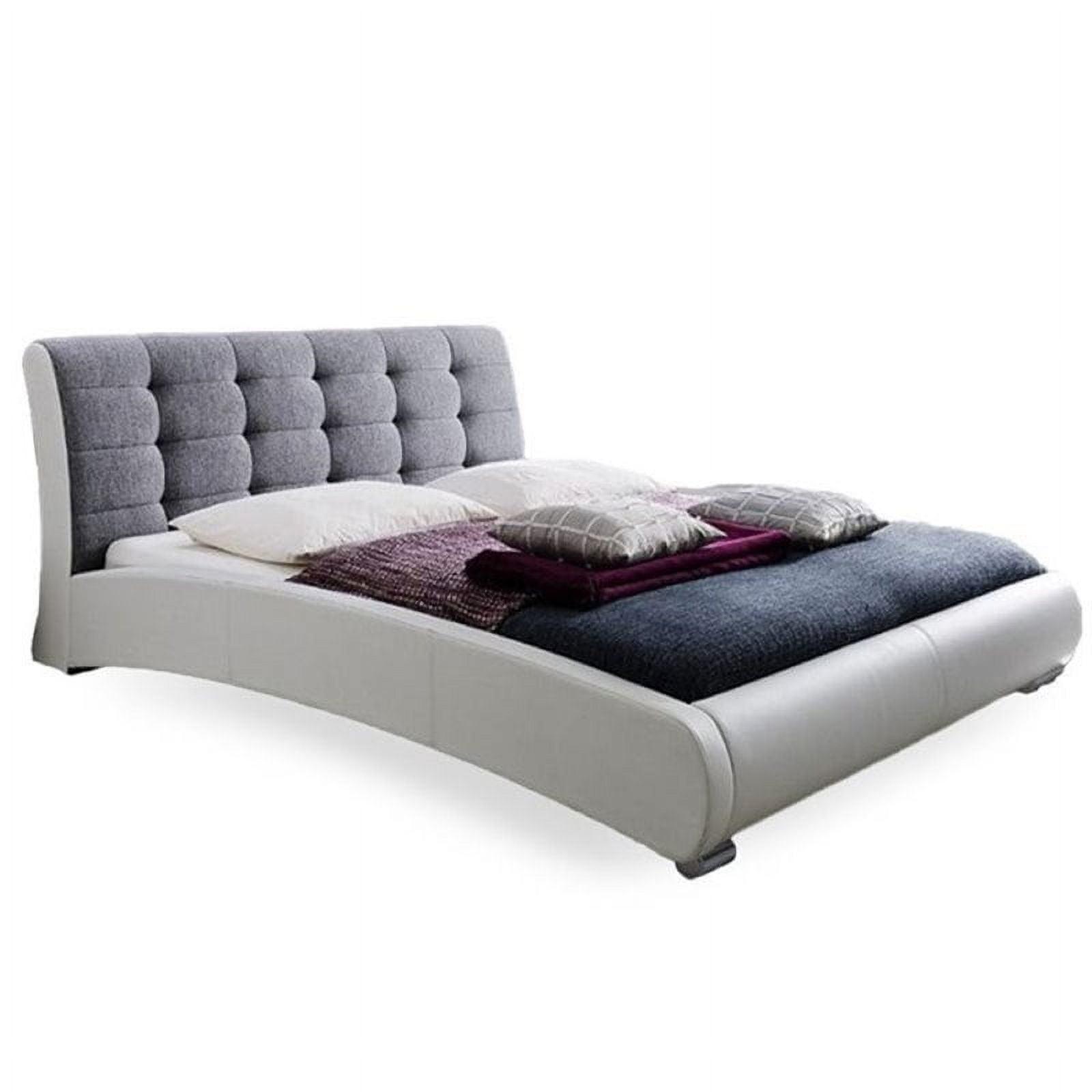 Guerin Contemporary Faux Leather and Fabric Two-Tone Upholstered Grid Tufted Platform Bed - White/Gray (Queen) - Baxton Studio