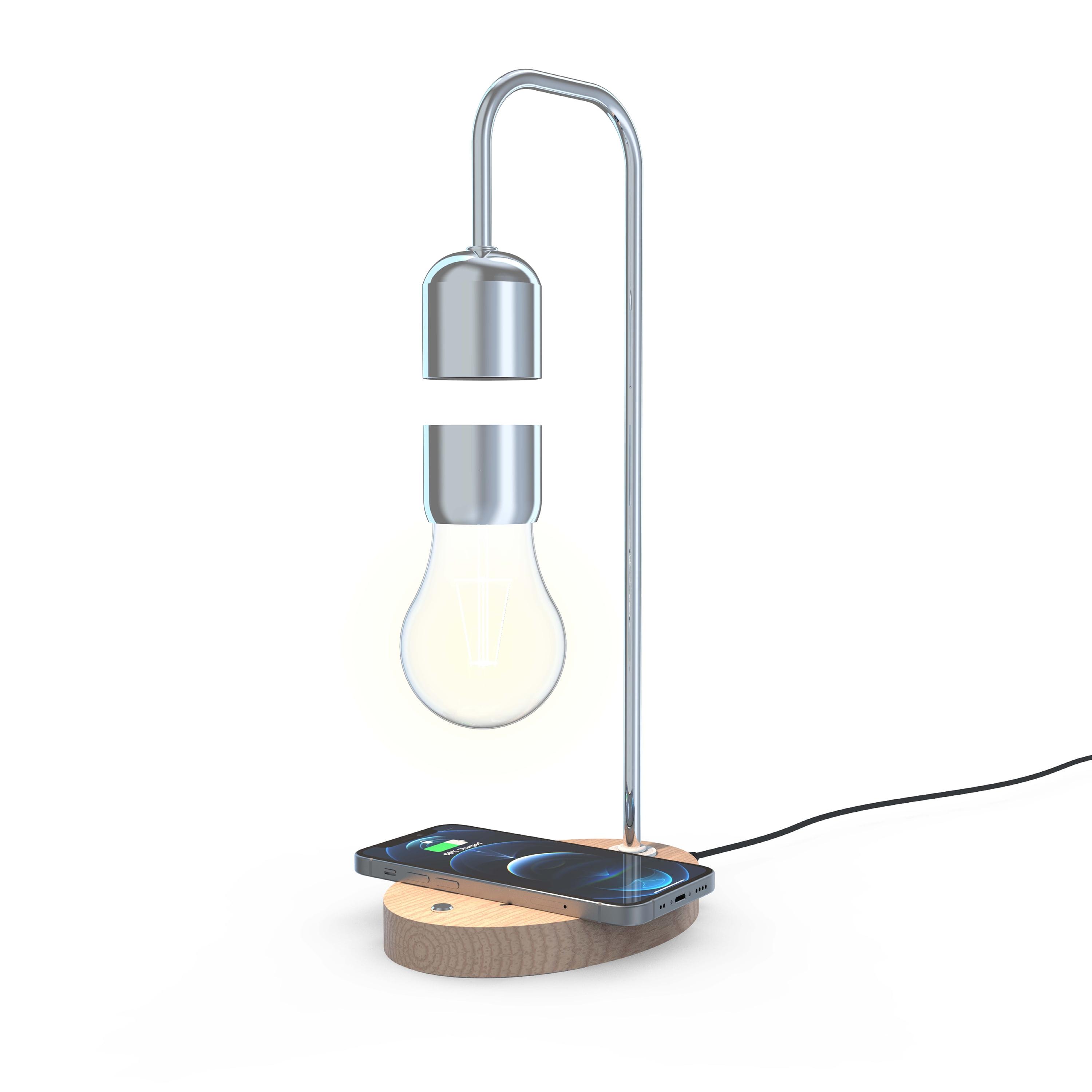 Gravity Defying Silver LED Desk Lamp with Wireless Charging