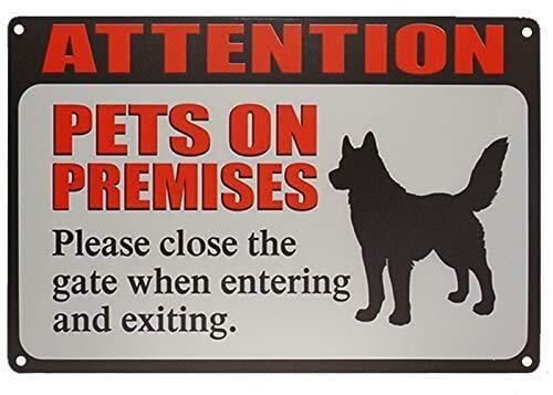 Attention Pets on Premises Red and Black Metal Sign 8x12 Inch