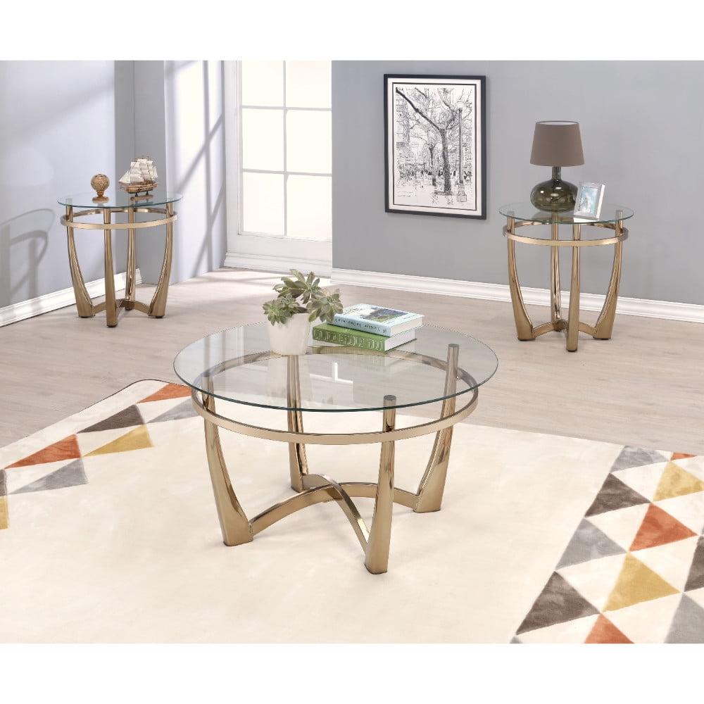 Round Gold and Clear Glass Coffee Table with Storage