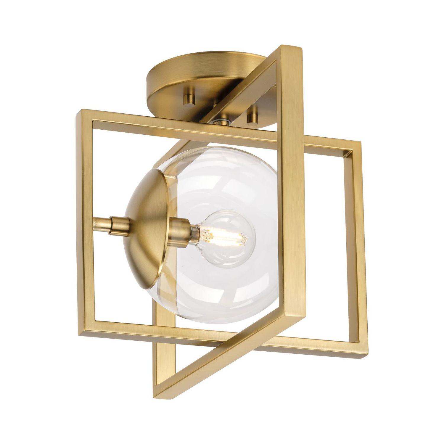 Progress Lighting Atwell 1-Light Semi-Flush Mount Ceiling Light, Brushed Bronze, Clear Globe Shade