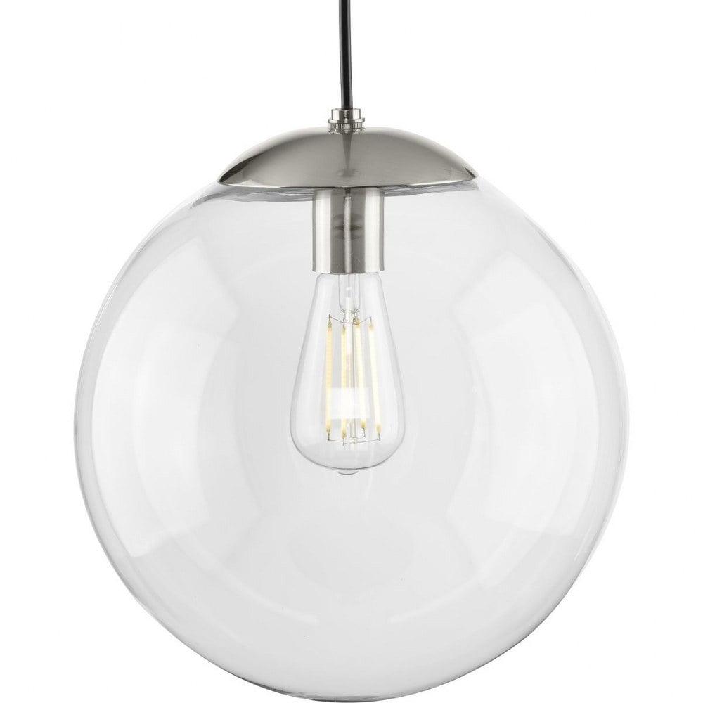 Atwell Collection 12-inch Brushed Nickel and Clear Glass Globe Large Hanging Pendant Light