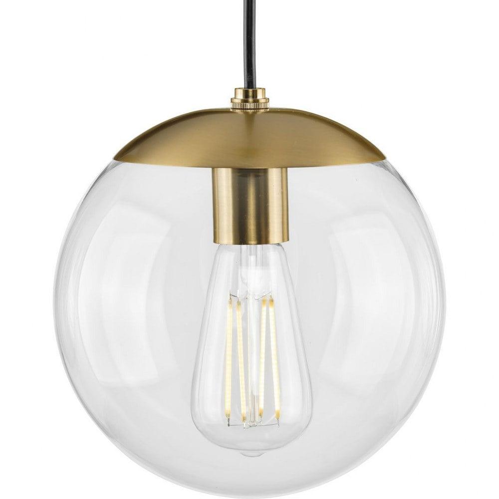 Progress Lighting Atwell 1-Light Glass Globe Pendant, Brushed Nickel, Clear Glass Shade