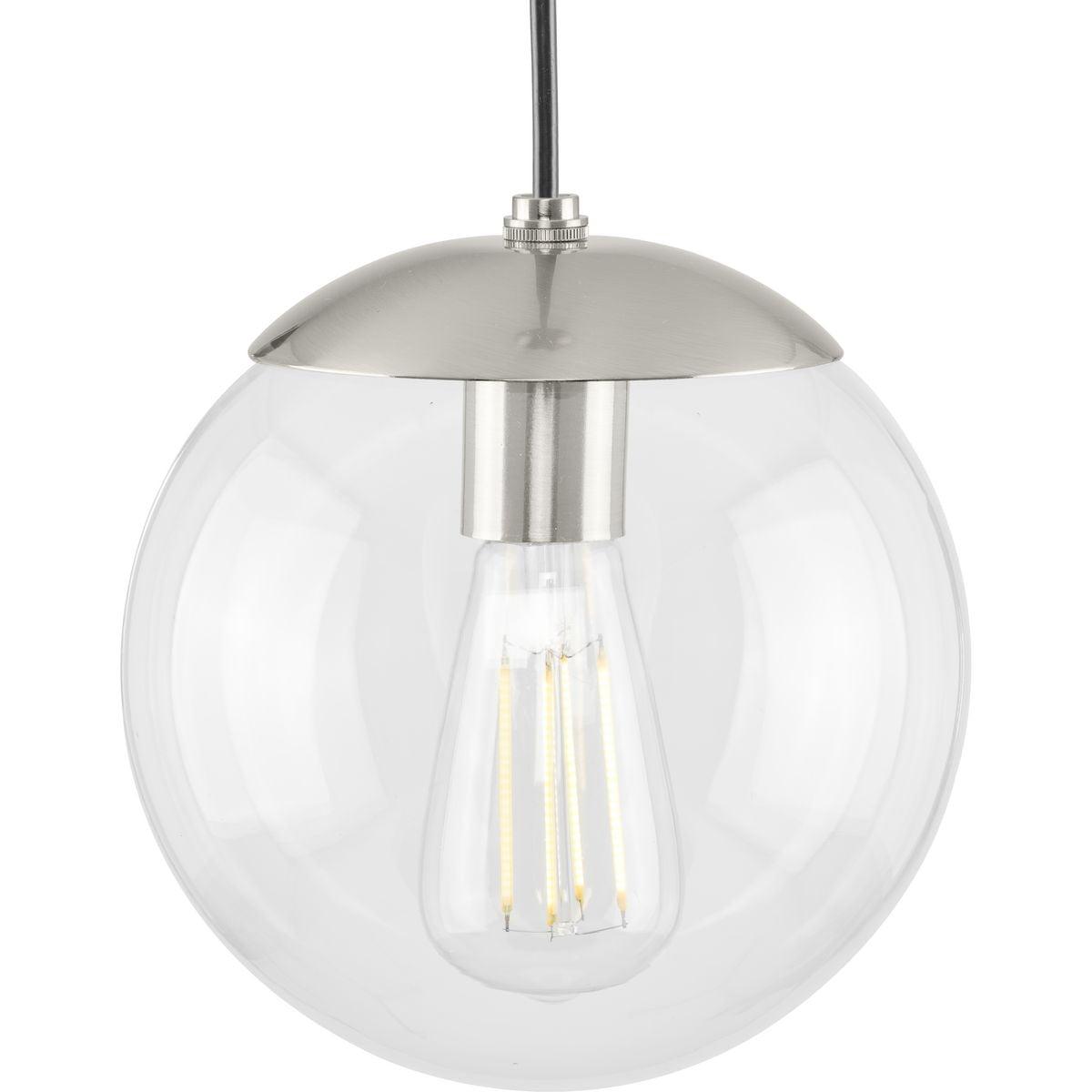 Progress Lighting Atwell 1-Light Glass Globe Pendant, Brushed Nickel, Clear Glass Shade