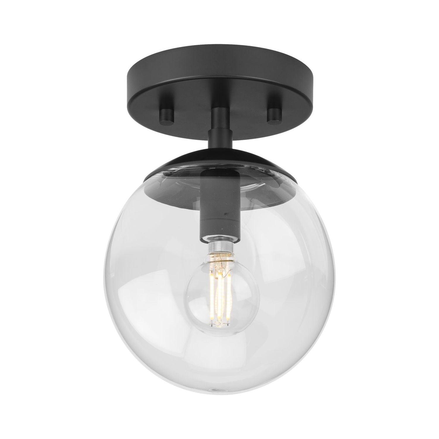 Matte Black Glass Globe Semi-Flush Mount Light