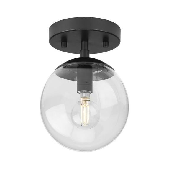 Progress Lighting Atwell 1-Light Flush Mount Ceiling Light in Matte Black with Clear Glass Globe Shade