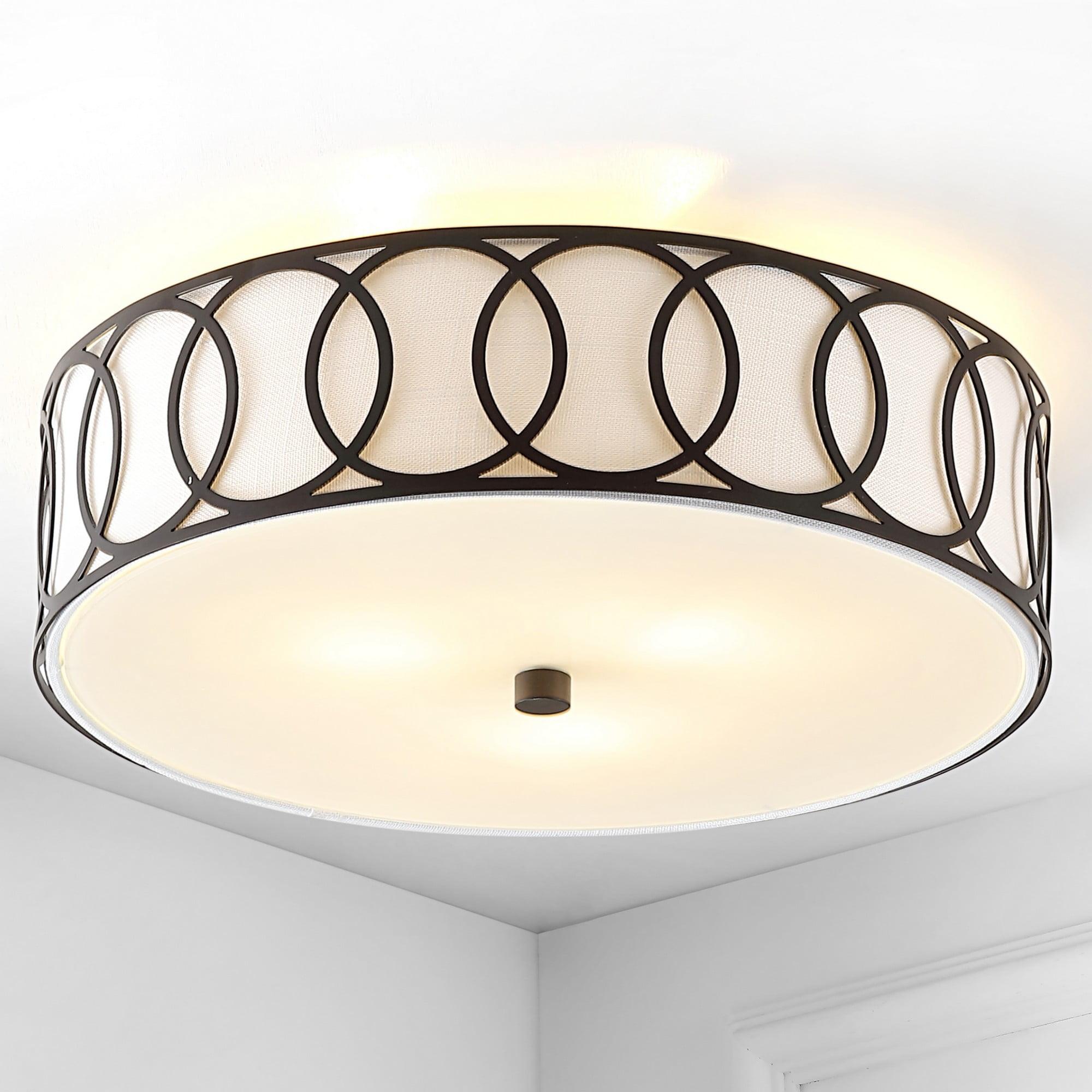 Aubrey Contemporary 15.5" LED Flush Mount in Oil Rubbed Bronze with Linen Shade