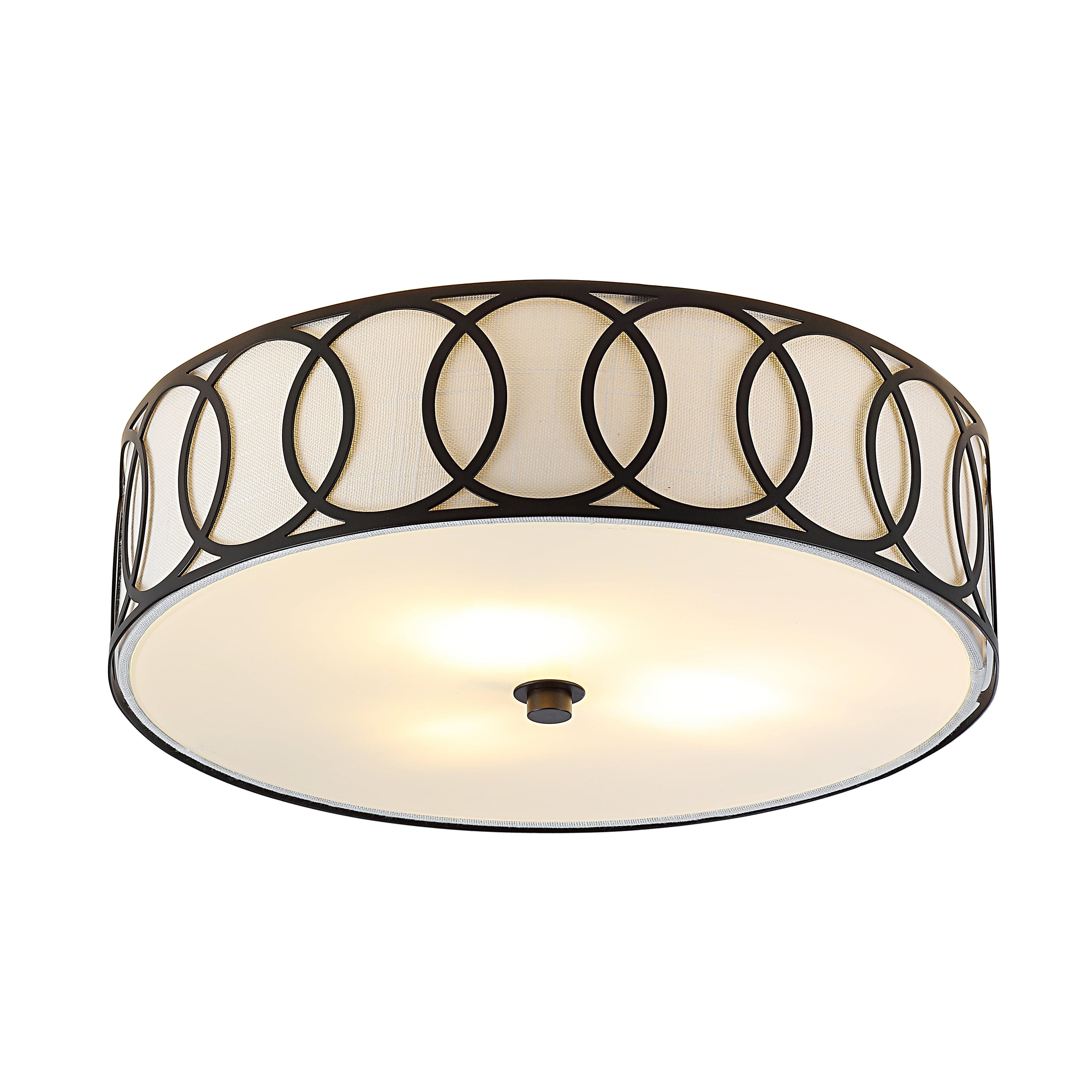 Aubrey Contemporary 15.5" LED Flush Mount in Oil Rubbed Bronze with Linen Shade