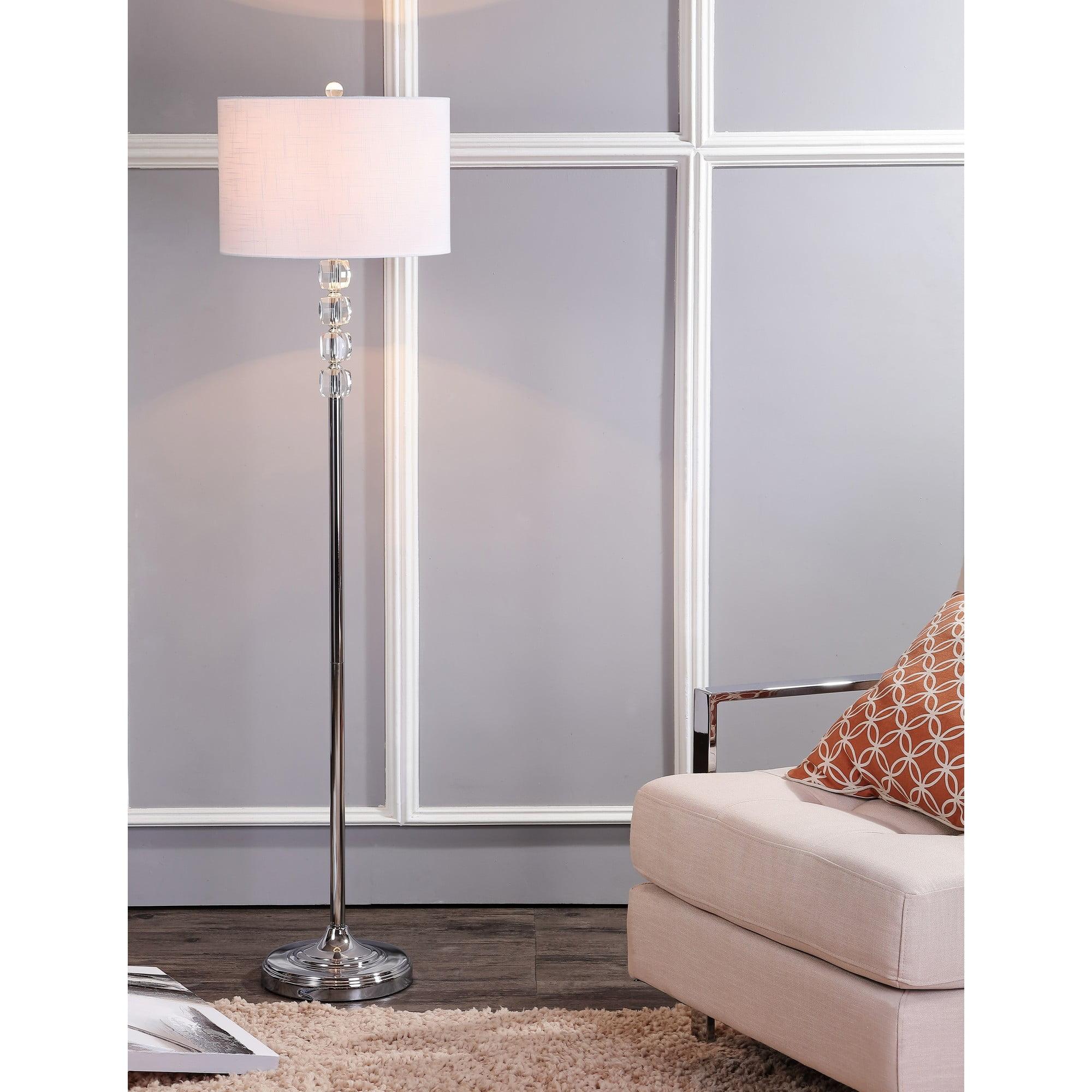 Aubrey Transitional Glam 59.5" White Linen Shade Crystal Floor Lamp