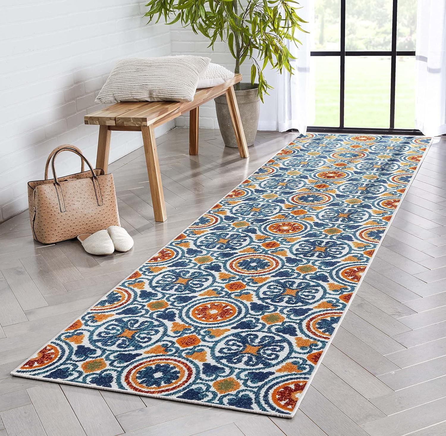 Audun Blue Geometric High-Low Texture Indoor/Outdoor Runner 2'7" X 9'10"