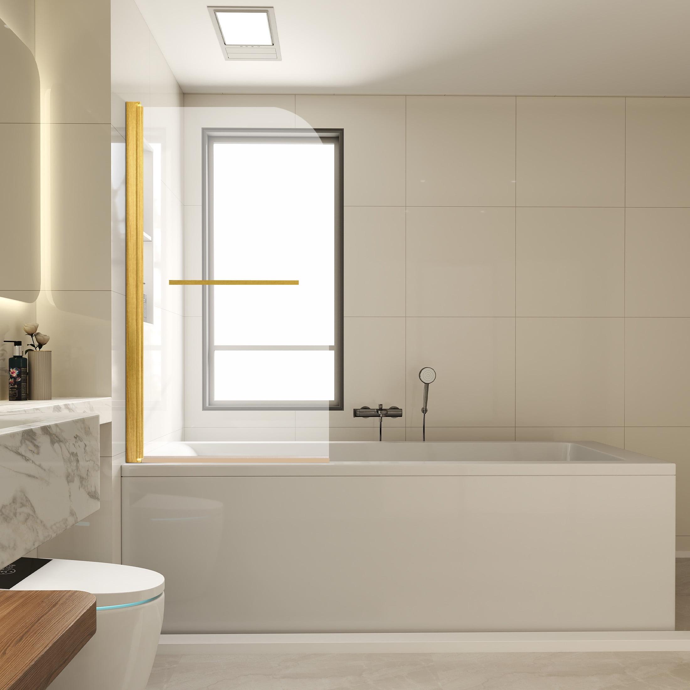 31"W x 55"H Frameless Folding Pivot Shower Tub Door Reversible Installation