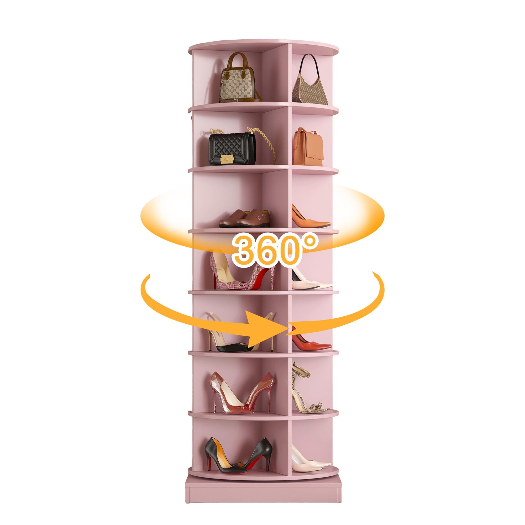 Pink 7-Tier 360° Rotating Shoe Rack with Stainless Steel Frame