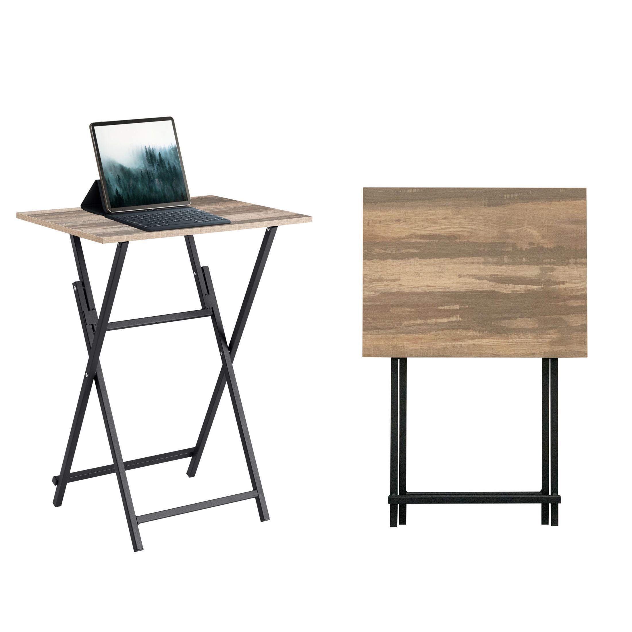 Slate Gray Foldable TV Tray Table Set with Iron Base