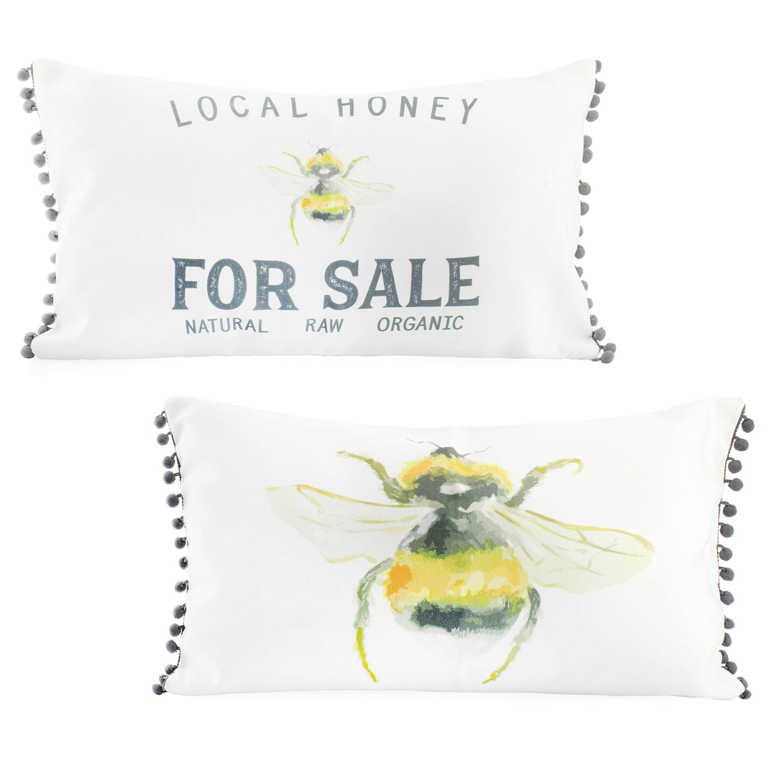 AuldHome Design 12x20 Throw Pillow Covers, Honey Bee Themed; Lumbar Pillow Cloth Covers (12 x 20 Inch)