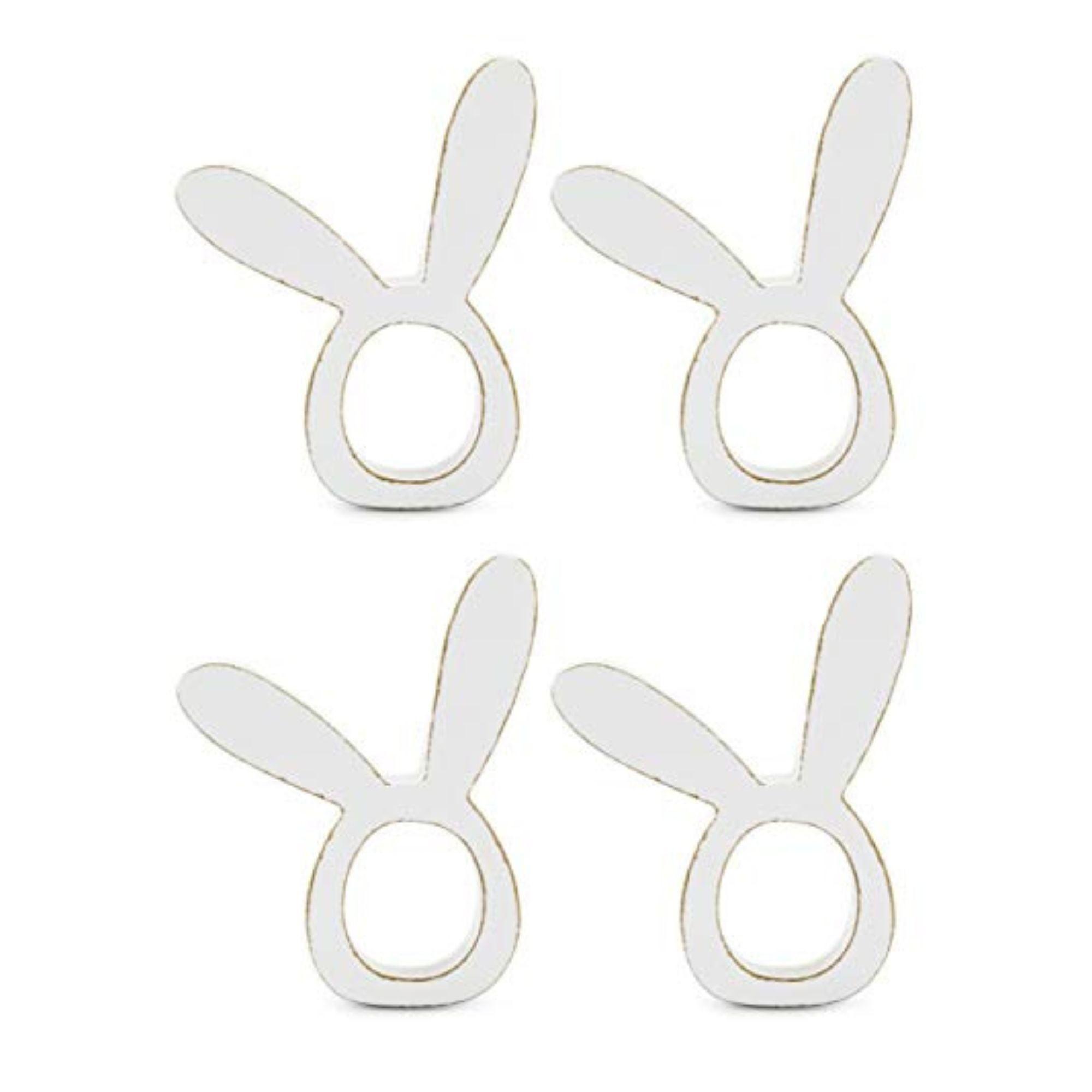 AuldHome Design Bunny Napkin Rings, 4pc Set; Easter and Holiday Rabbit Ear Wooden Napkin Rings