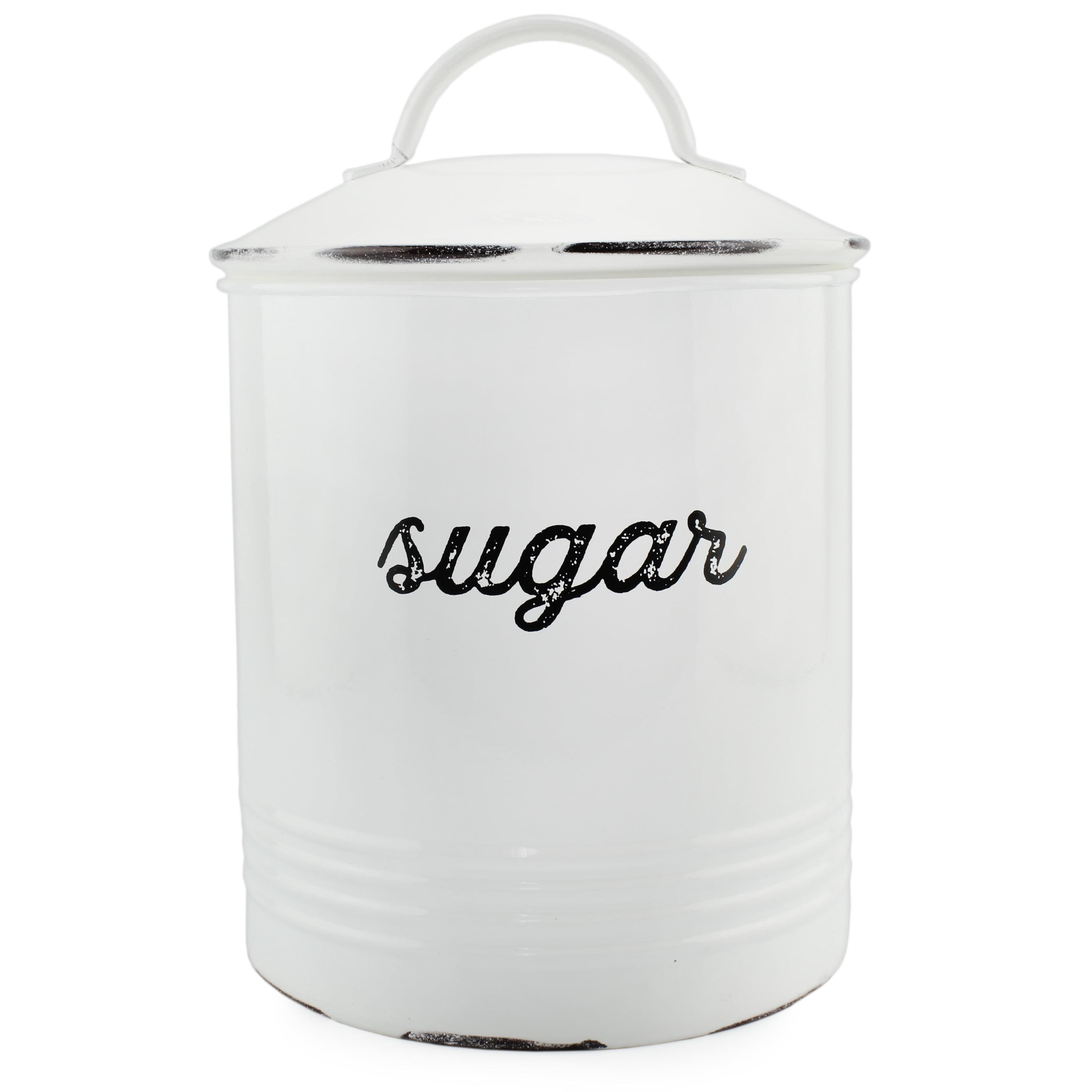 AuldHome Design Enamelware White Sugar Canister; Rustic Farmhouse Style Kitchen Storage