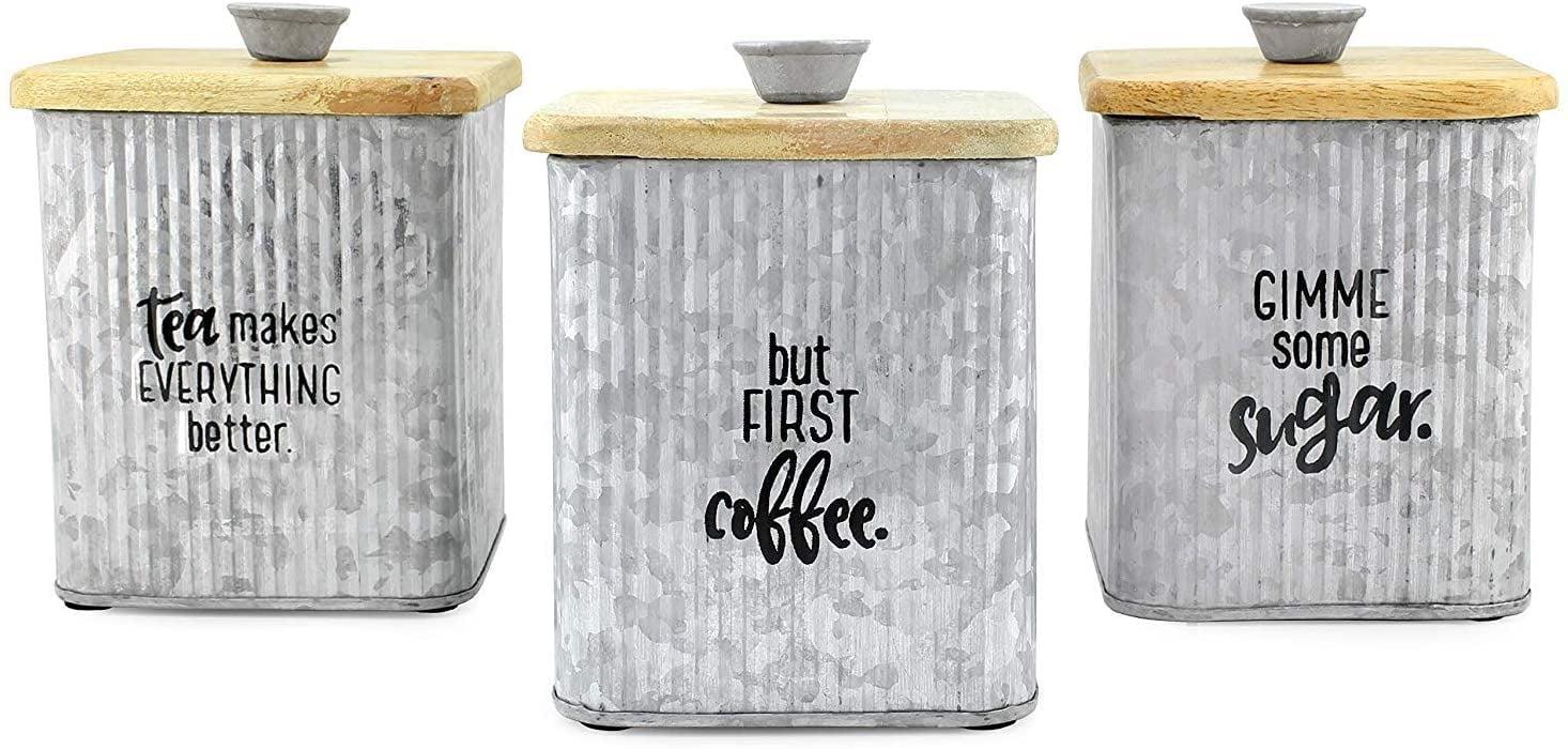 AuldHome Design Farmhouse Canisters, 3pc Set; Rustic Storage Containers for Coffee, Tea and Sugar