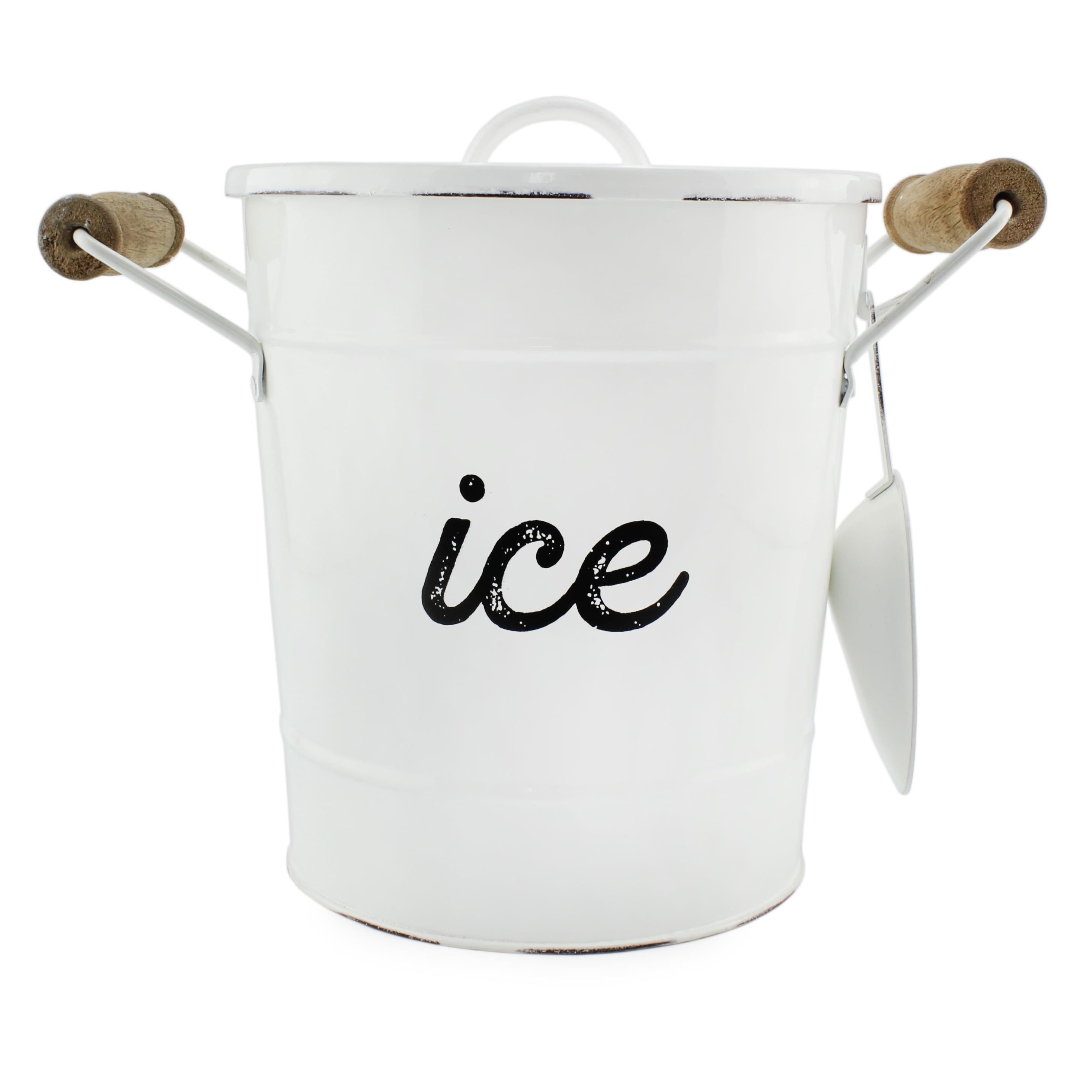 AuldHome Design White Farmhouse Enamelware Ice Bucket; Rustic Style Insulated Ice Server