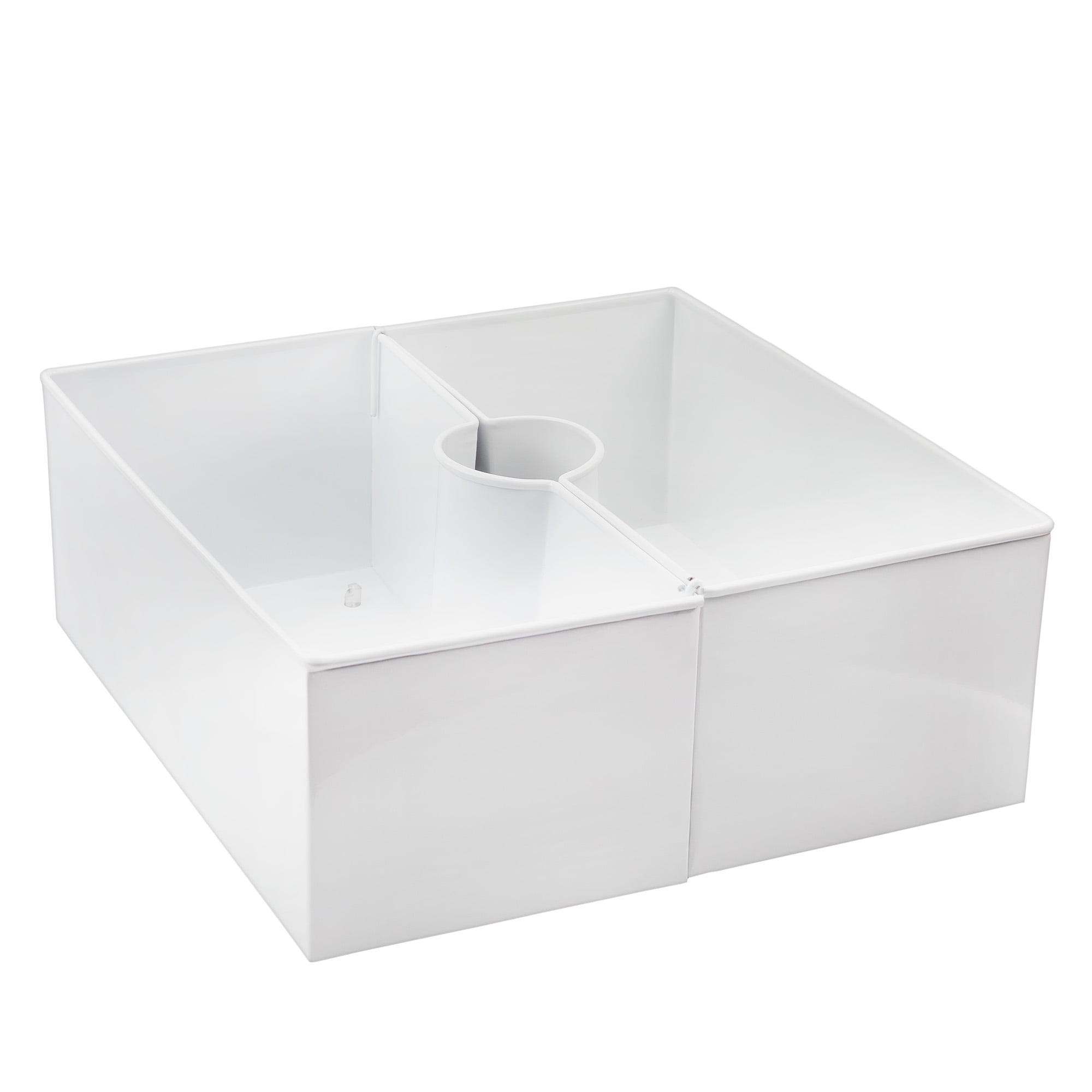 AuldHome Design White Square Umbrella Planter for Patio Table, Enamelware Rectangle Planter Pots Set