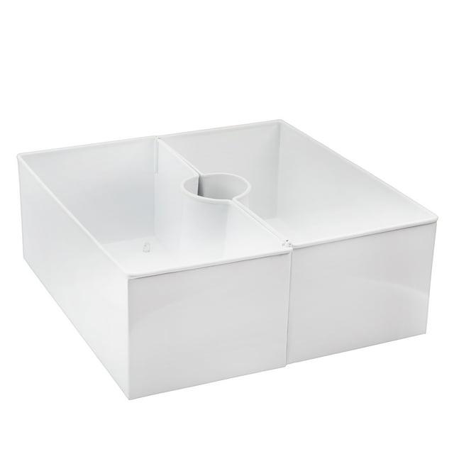 AuldHome Design White Square Umbrella Planter for Patio Table, Enamelware Rectangle Planter Pots Set