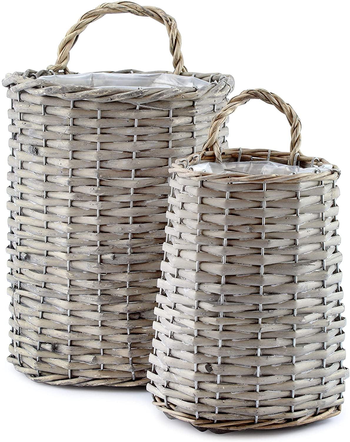 AuldHome Design Wall Hanging Baskets, Gray, 2pc Set; Small/Medium Wicker Rustic Farmhouse Door