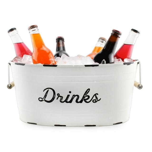 AuldHome Design White Farmhouse Enamelware Drinks Tub; Farmhouse Metal Beverage Serving Container
