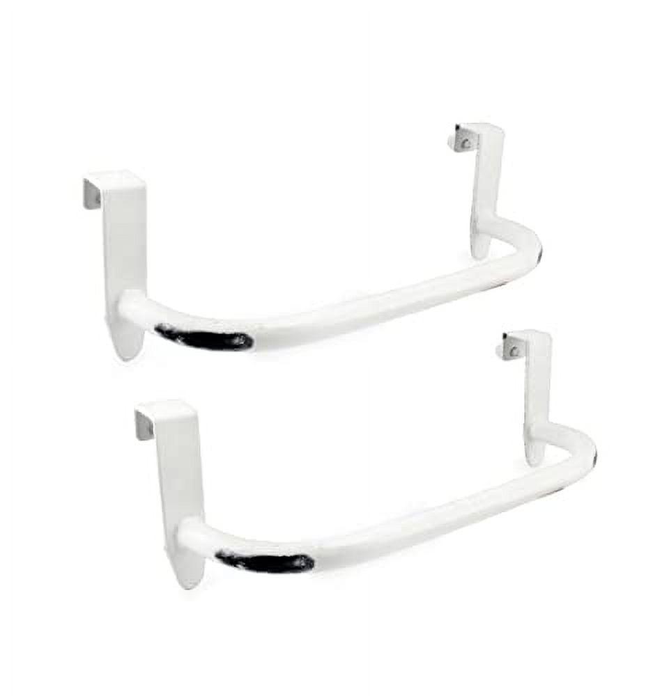 AuldHome Design Distressed White Over Cabinet Towel Racks 2pk; Rustic Kitchen Towel Bars in Enamel