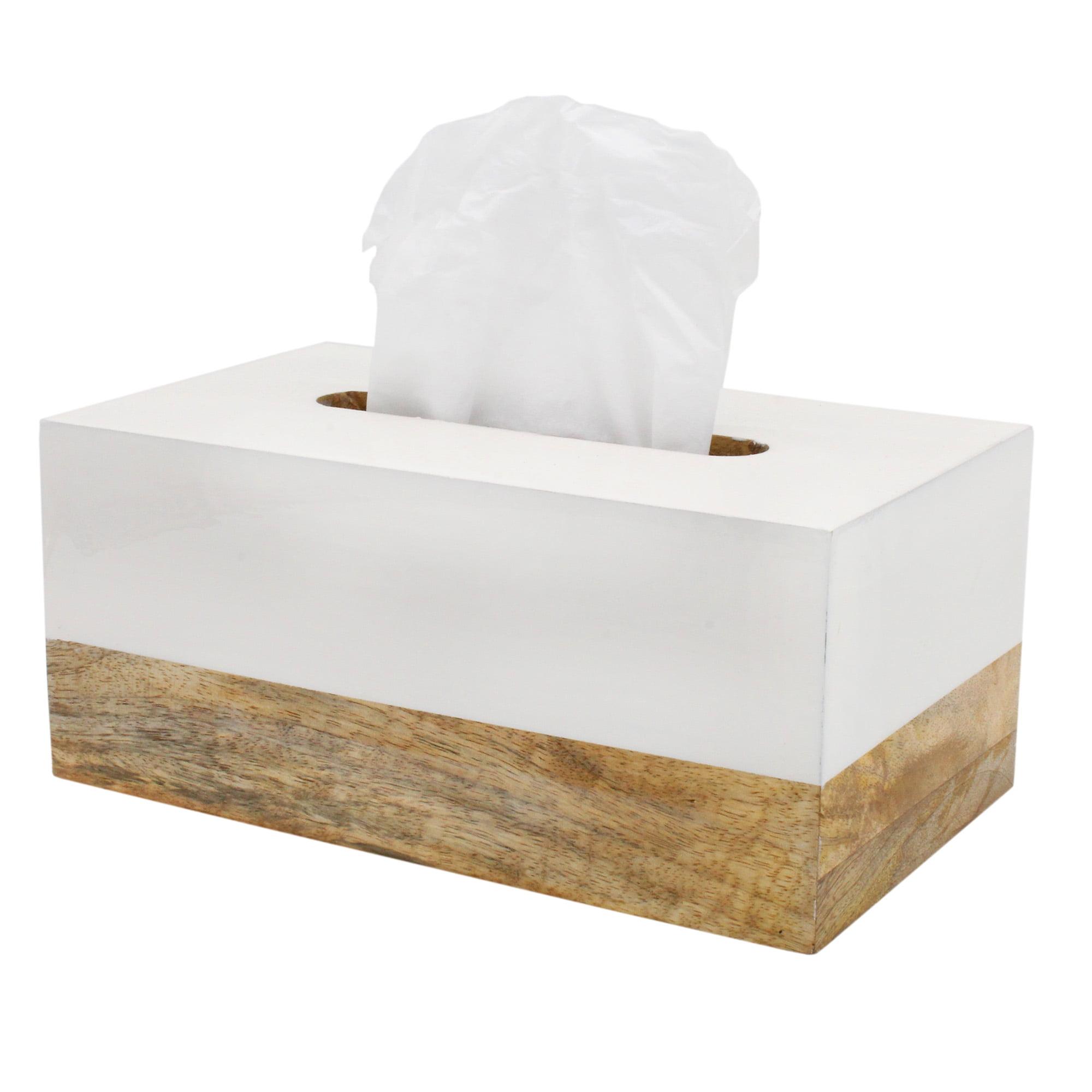 AuldHome Design Rectangular Tissue Box Cover (Enamel/Mango Wood); Minimalist Scandinavian Decor White Oblong Tissue Holder