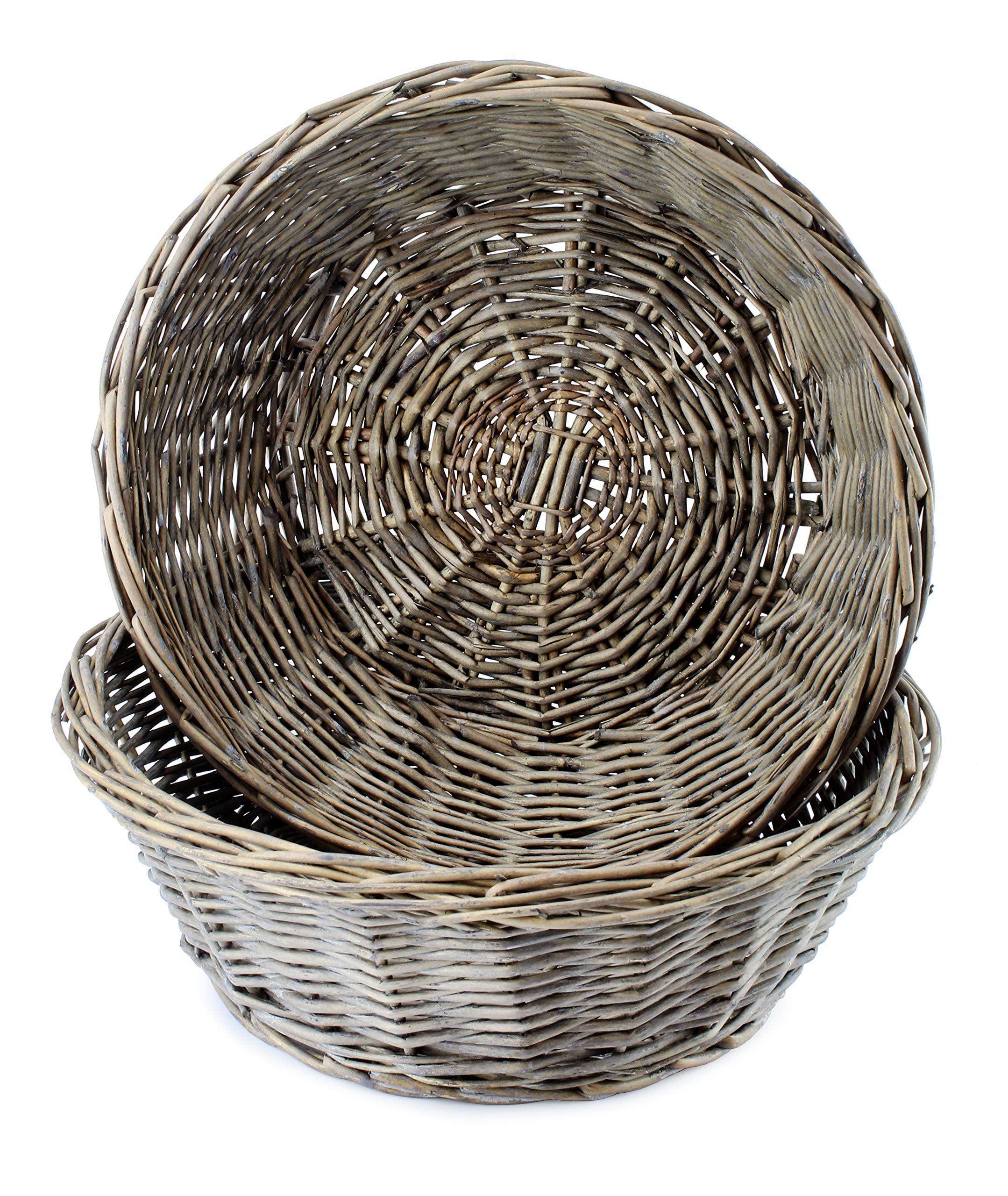 AuldHome Design Gray Farmhouse Bread Baskets, 2pk; Rustic Woven Wicker Round Basket for Kitchen, Home and Storage