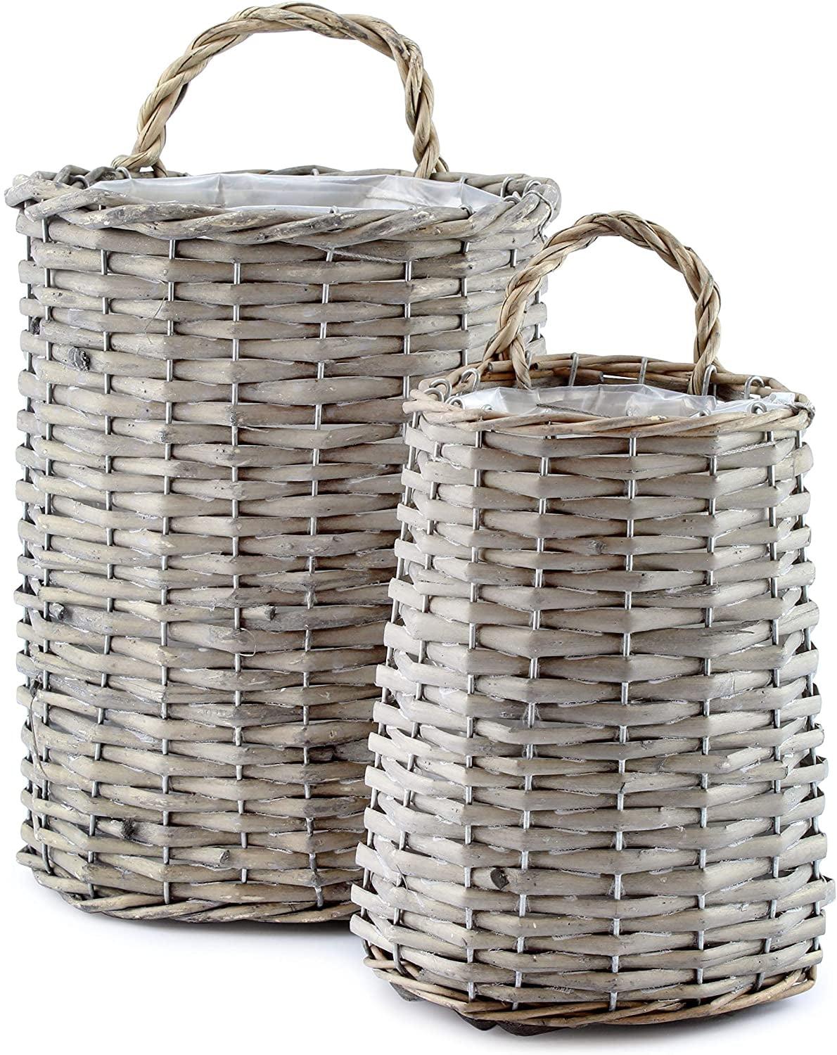 AuldHome Design Wall Hanging Pocket Baskets, Rustic Farmhouse Decor Wicker Painted Baskets