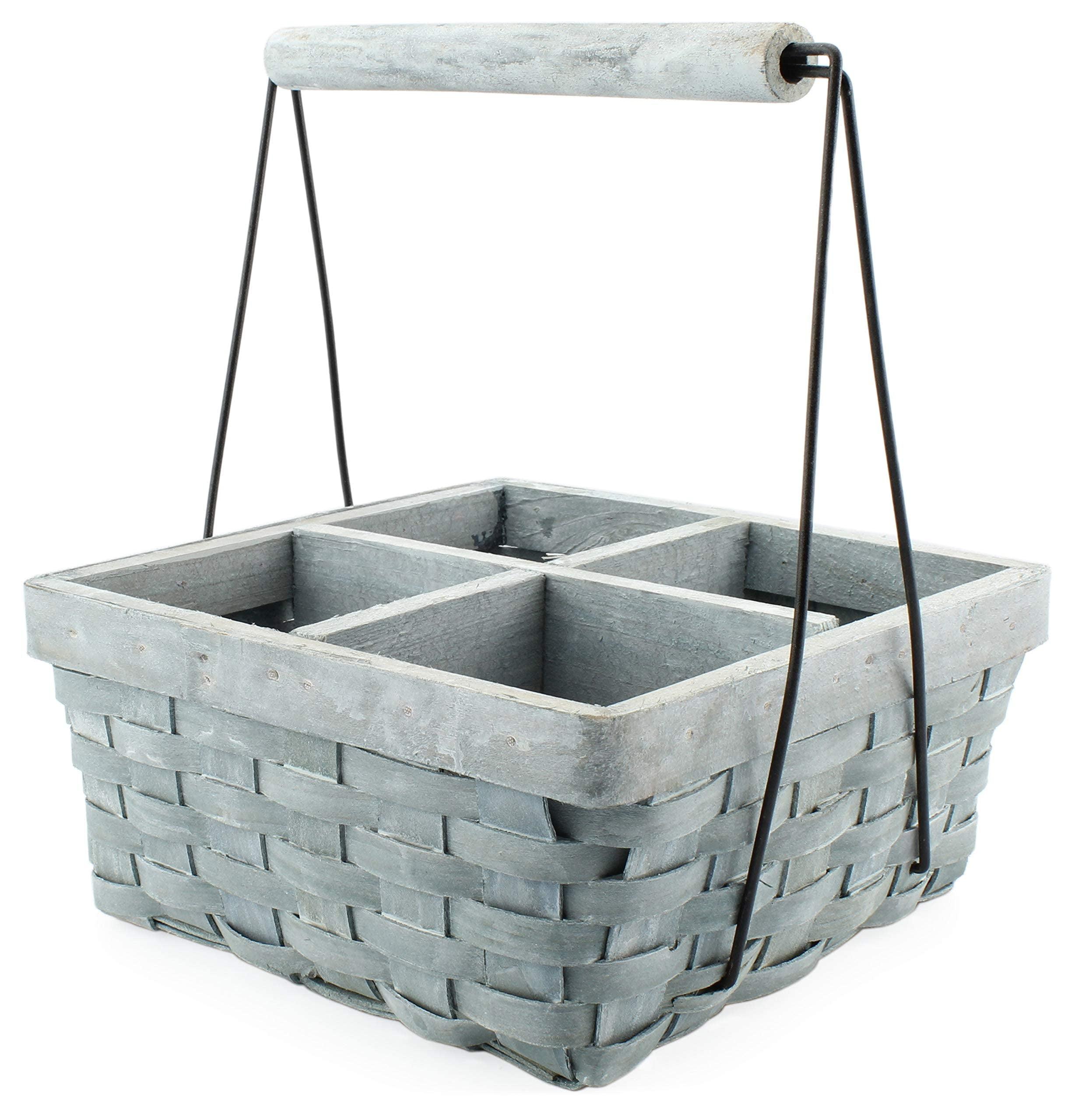 AuldHome Design Gray Wood Basket Caddy, 4-Compartment Carry-All Divided Organizer