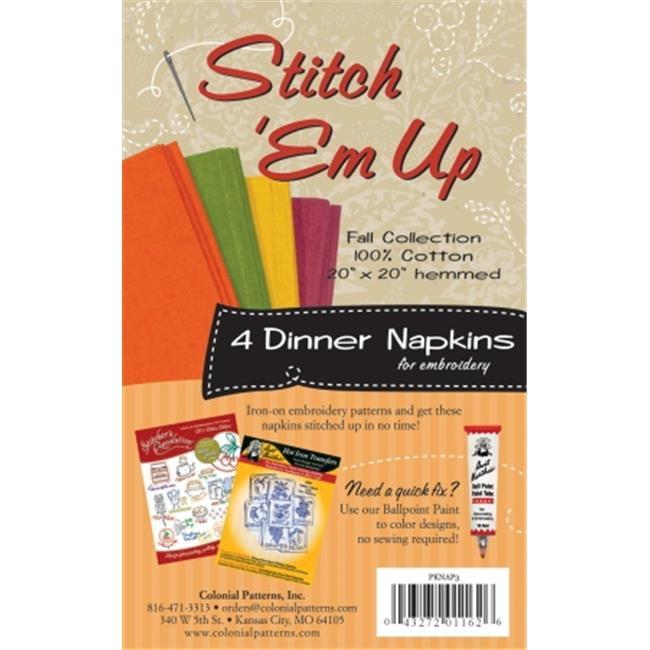Aunt Martha Fall Collection Stitch 'em Up Dinner Napkins For Embroidery, 4Pk
