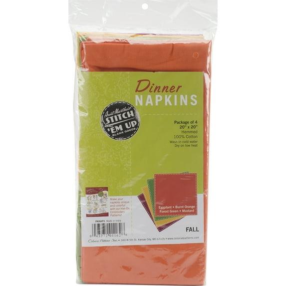 Aunt Martha Fall Collection Stitch 'em Up Dinner Napkins For Embroidery, 4Pk