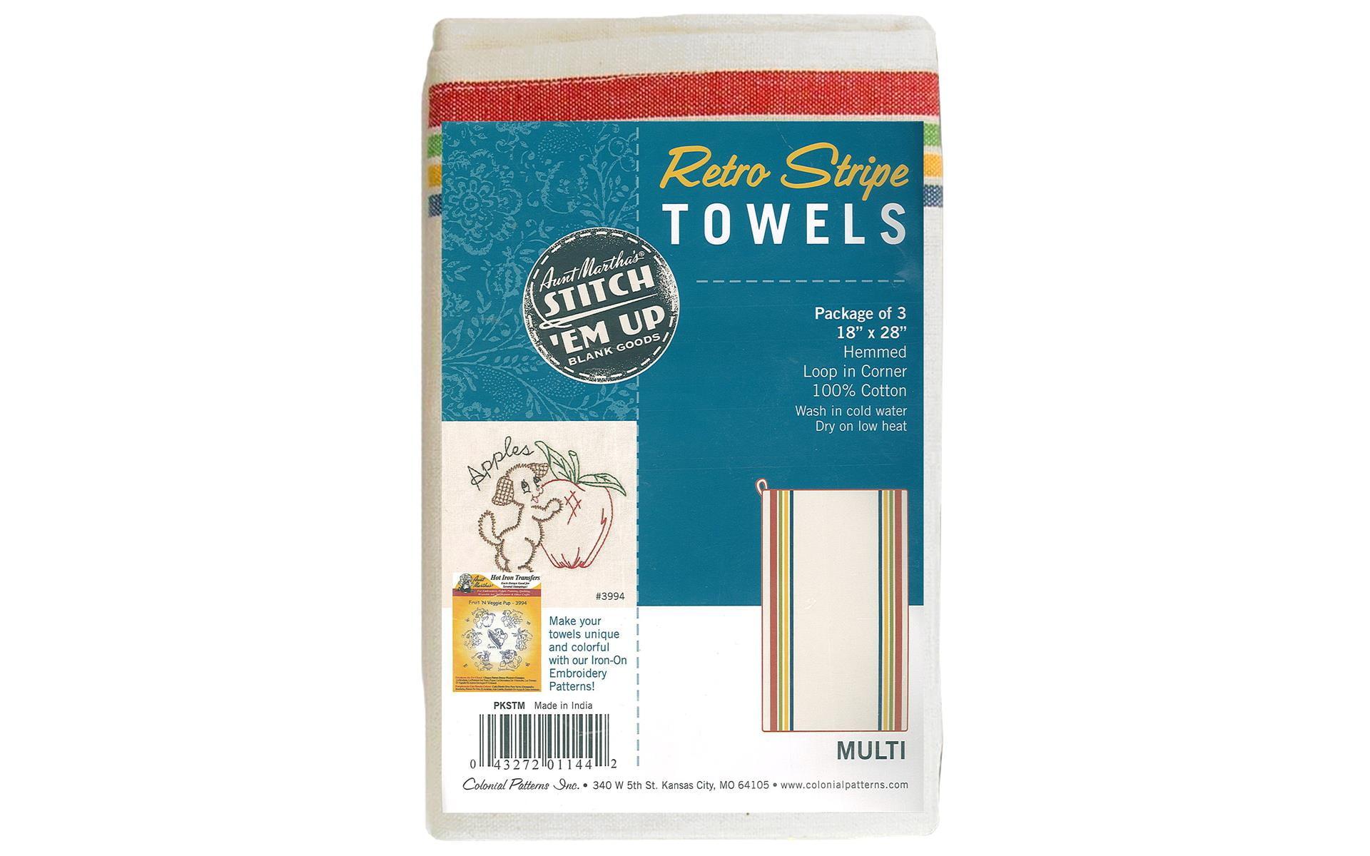Aunt Martha's Multi Striped Dish Towel Set of 3, Size18" x 28"