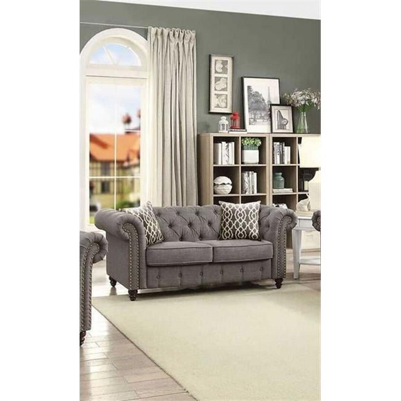 Aurelia 67" Gray Linen Tufted Loveseat with Rolled Arms