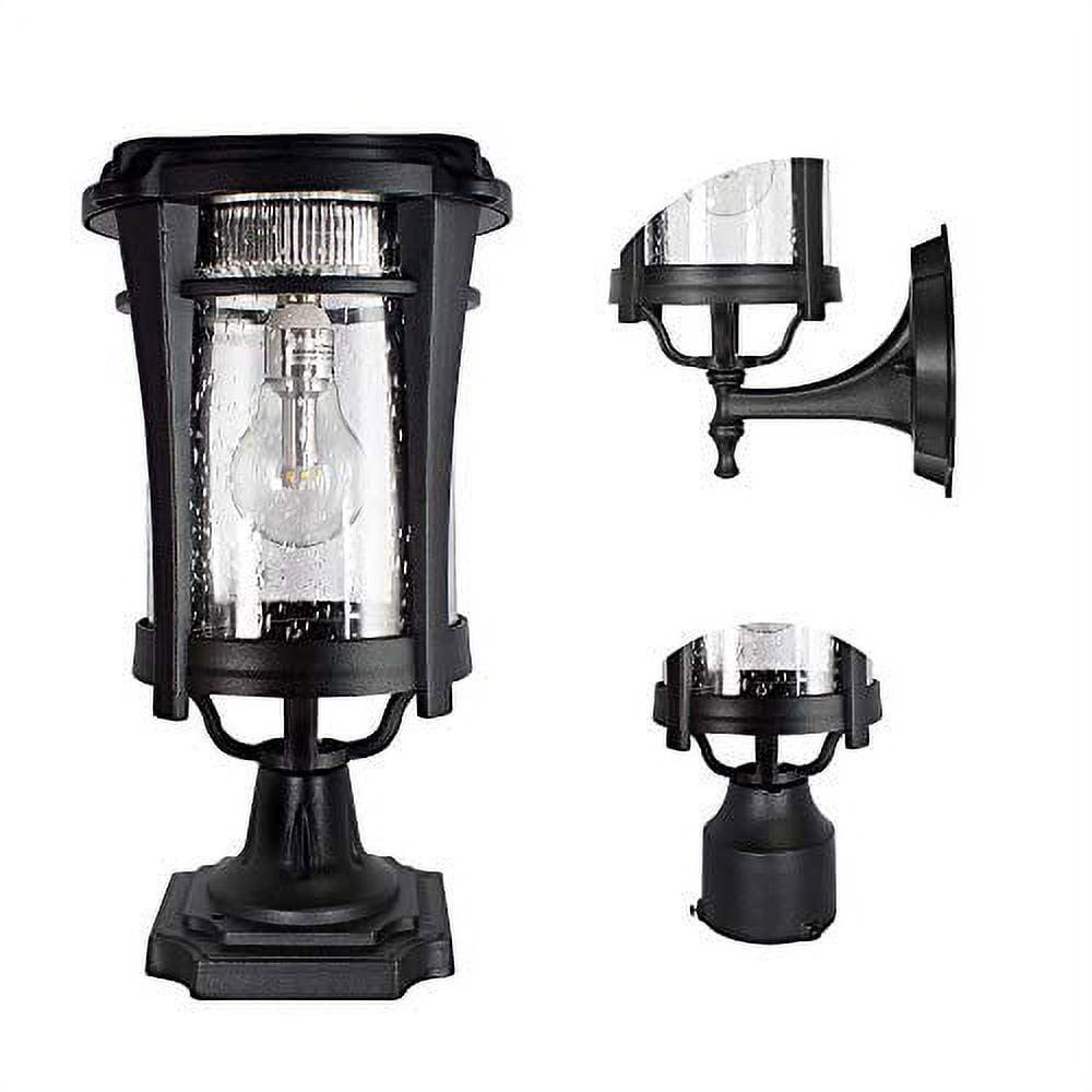 Eligia Black 1-Light 13" H Solar Powered Lantern Warm White Post Light with Pier and Wall