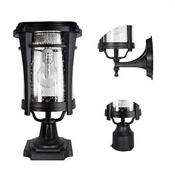 Eligia Black 1-Light 13" H Solar Powered Lantern Warm White Post Light with Pier and Wall