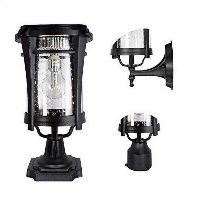 Eligia Black 1-Light 13" H Solar Powered Lantern Warm White Post Light with Pier and Wall