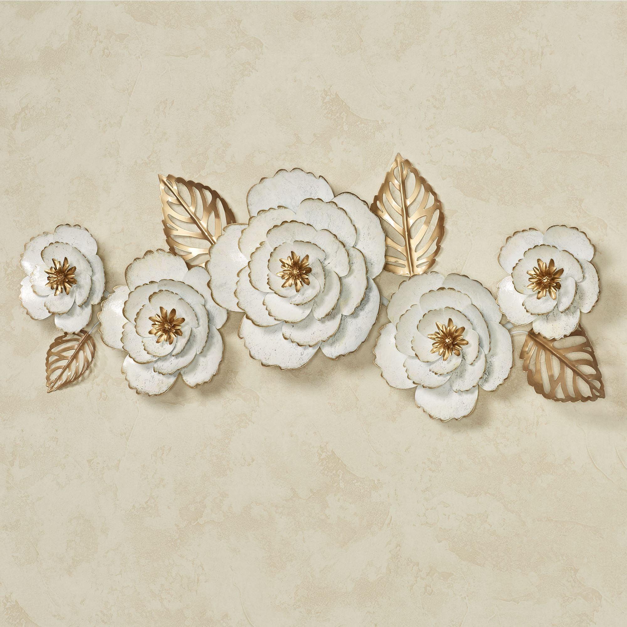 Ivory and Gold Floral Metal Wall Topper, 16 by 38 Inches