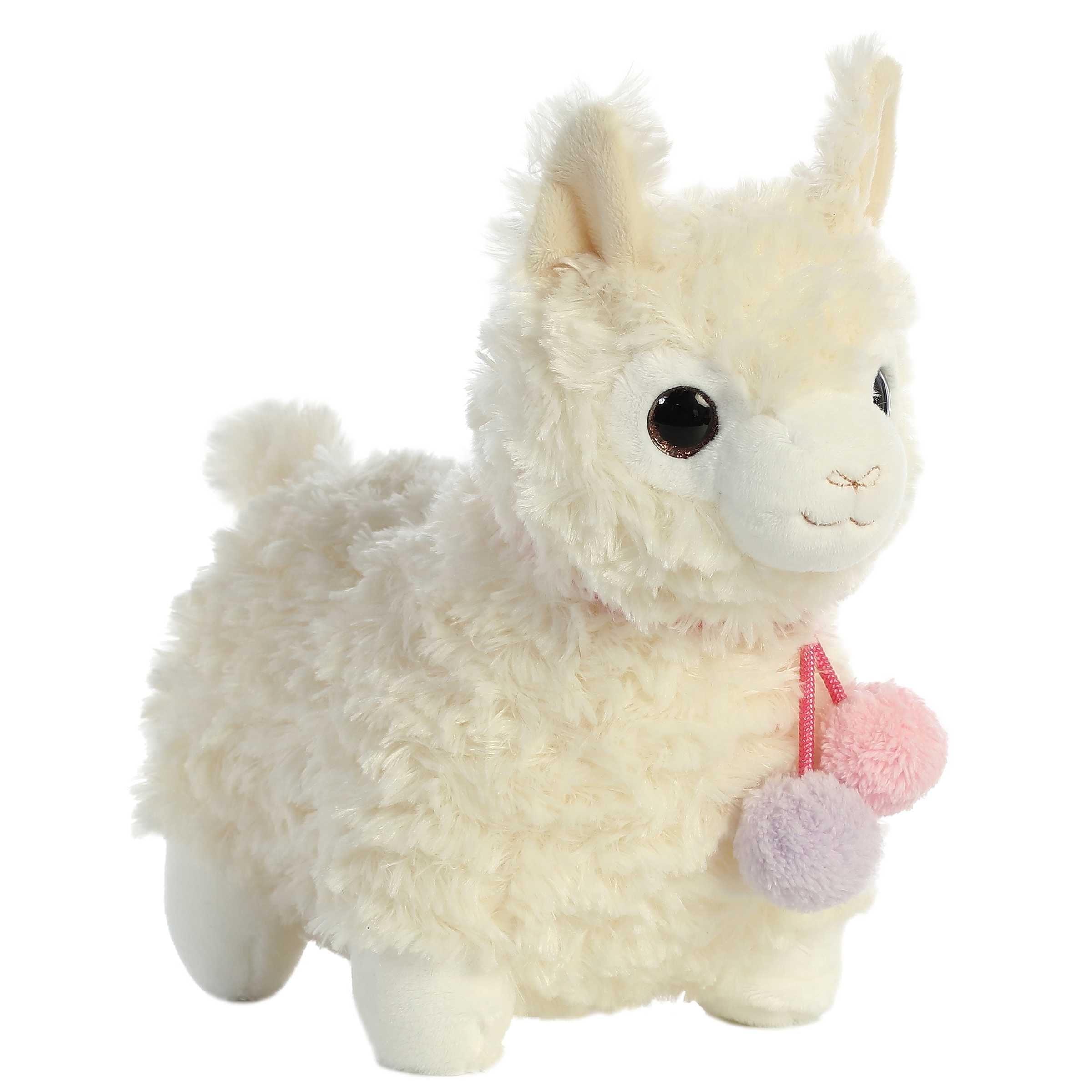 Creamy White Plush Llama with Pom-Pom Collar, 13 in