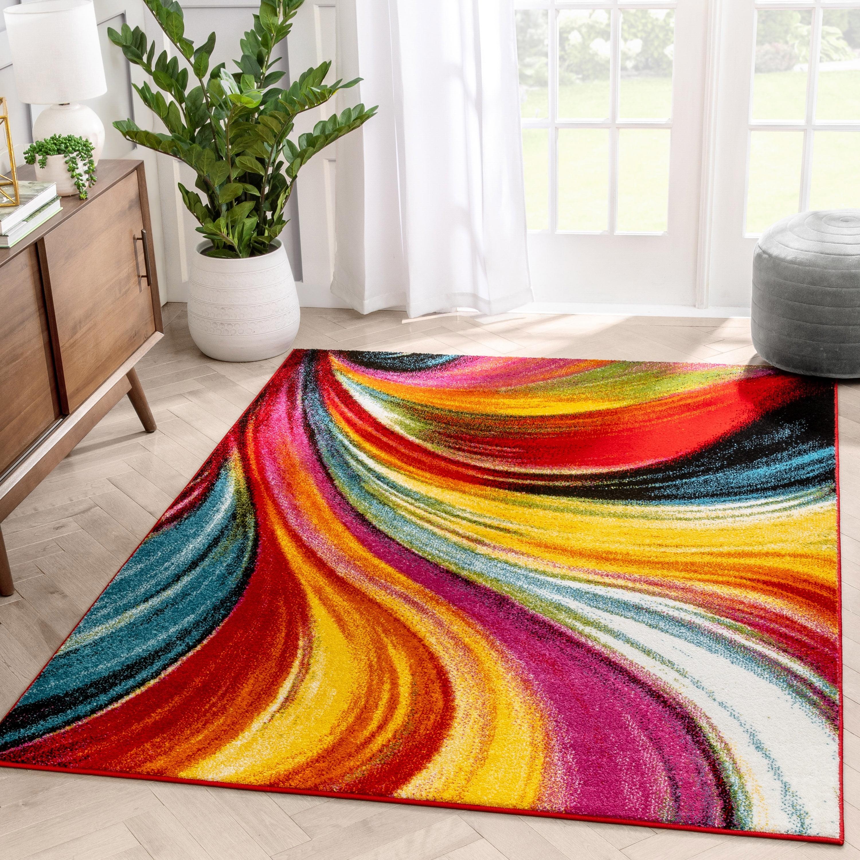 Well Woven Aurora Swirl Lines Modern Geometric Abstract Brush Stroke Painting Art Stripe 3'3" x 5' Multi Area Rug