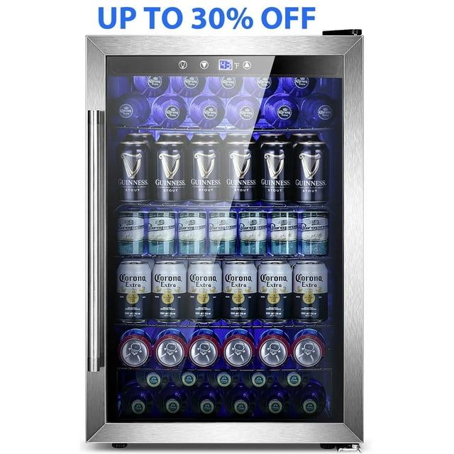Auseo 180 Can Beverage Refrigerator and Cooler with Stainless steel frame Glass Door & Handle for Home