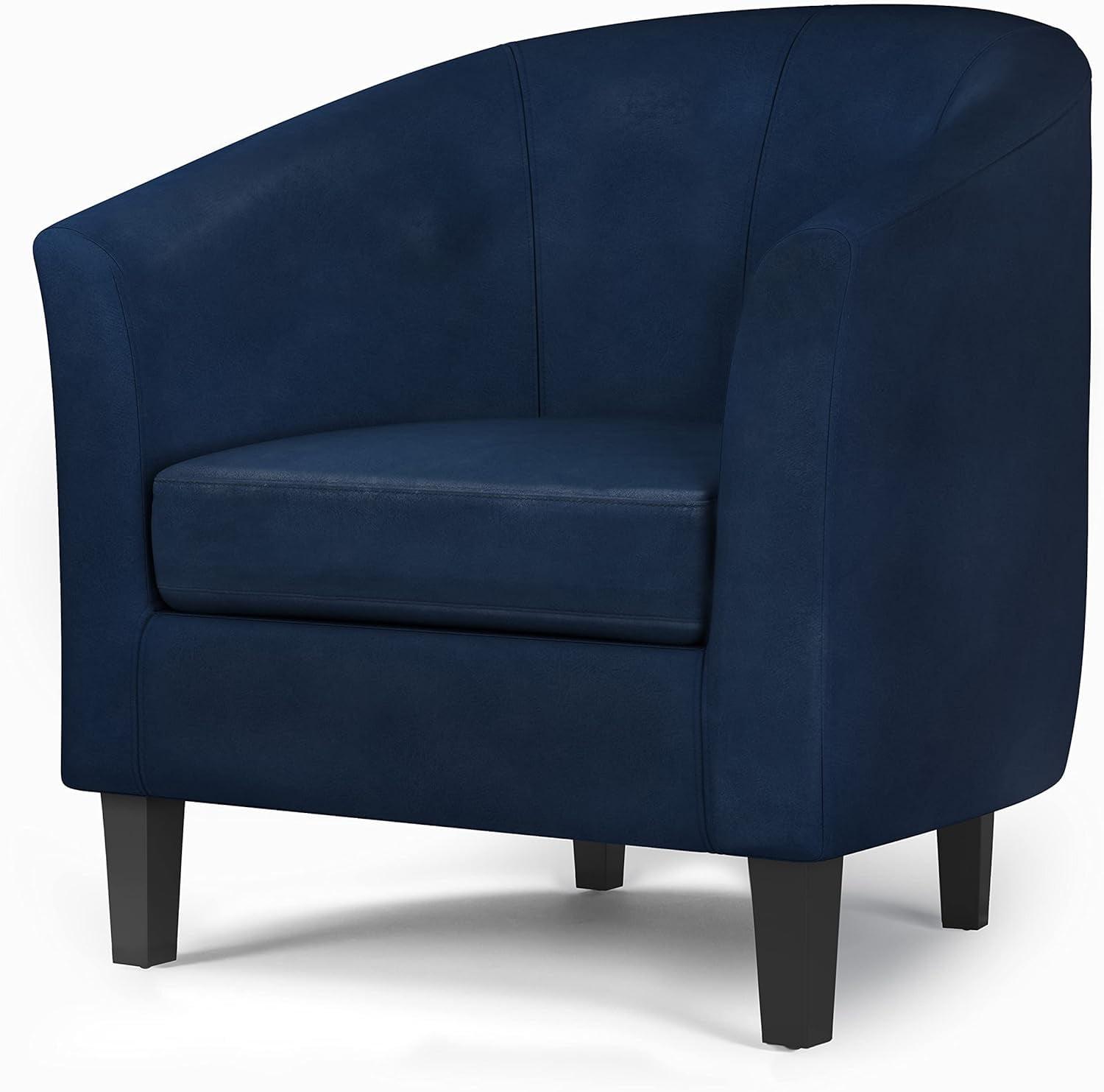 Distressed Dark Blue Faux Leather Barrel Accent Chair