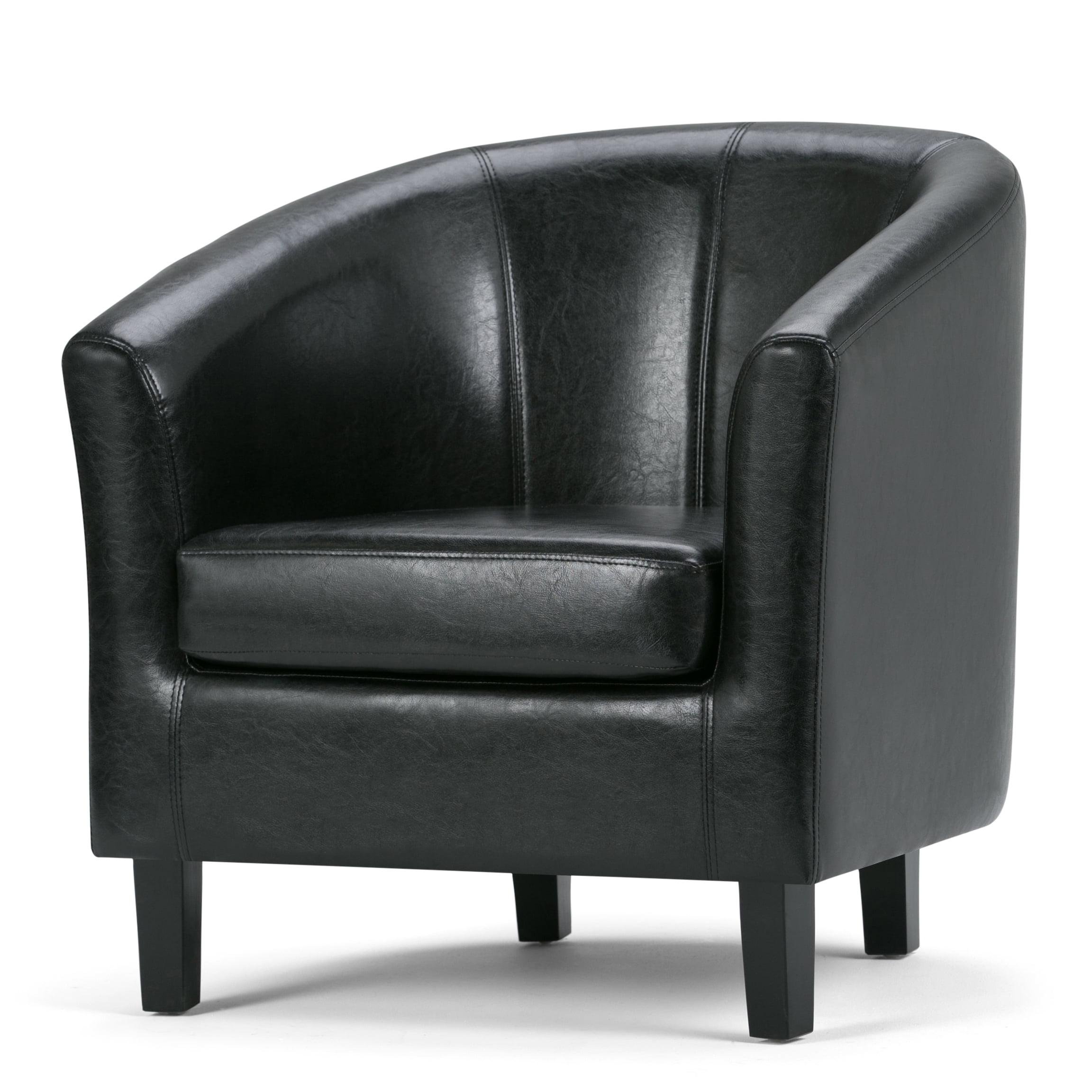 Austin Contemporary Barrel Armchair in Deluxe Black Faux Leather