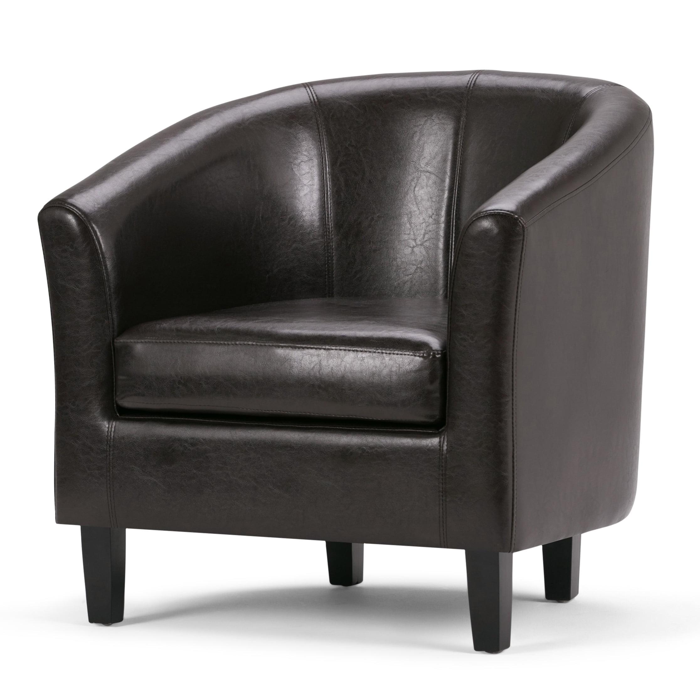 Simpli Home Austin 30"W Upholstered Vegan Faux Leather Contemporary Tub Accent Chair with High Arms and Deep Seat