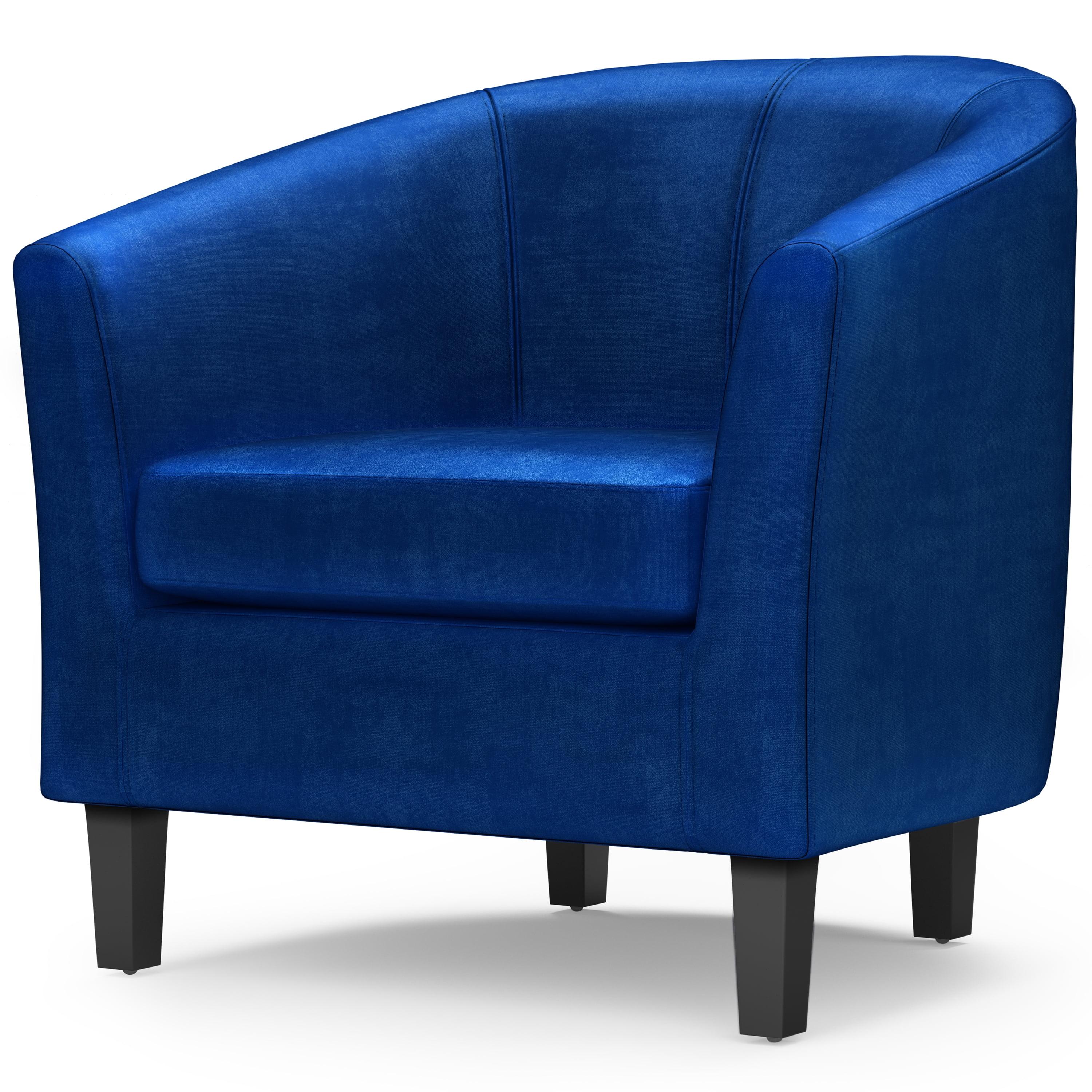 Austin Blue Velvet Barrel Accent Chair with Wood Legs