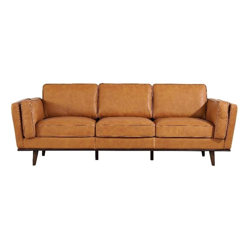 Cognac Tufted Genuine Italian Leather 89'' Sofa