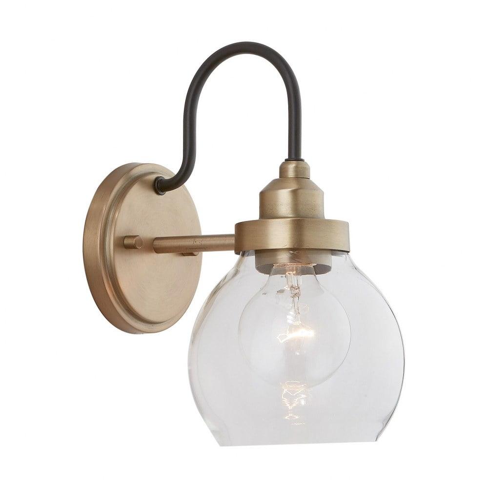 Daphne Aged Brass & Black 1-Light Industrial Wall Sconce with Clear Glass